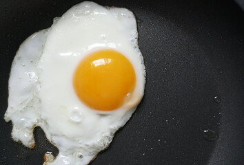 Fried egg in a frying pan, Close up, Top view