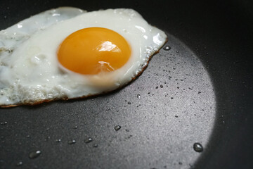 Fried egg in a frying pan, Close up
