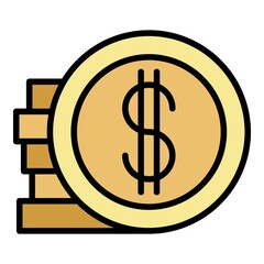 Money coin stack icon. Outline money coin stack vector icon color flat isolated