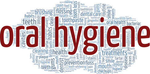 Obraz premium Oral Hygiene vector illustration word cloud isolated on white background.