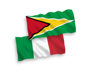 Flags of Italy and Co-operative Republic of Guyana on a white background