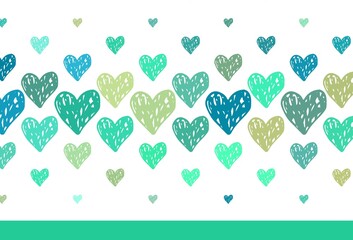 Light Green vector background with Shining hearts.