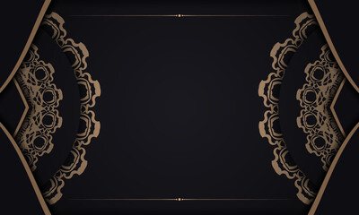 Black banner with luxurious brown ornament for design under your text