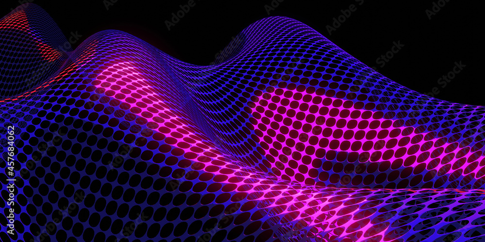 Poster circle mesh technology background reflective shiny surface digital wave 3d illustration