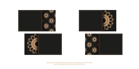 Black Business Card Template with Brown Greek Pattern