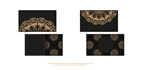 Black business card template with brown luxury ornament