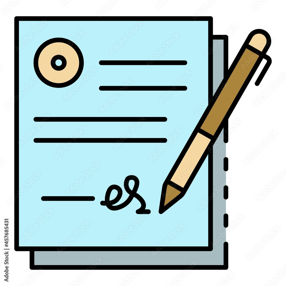 Poster confirm delivery signature icon. outline confirm delivery signature vector icon color flat isolated