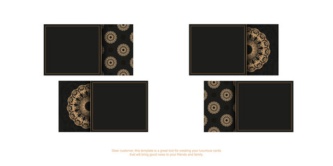 Black business card template with brown vintage pattern