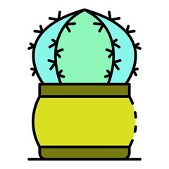 Spike cactus icon. Outline spike cactus vector icon color flat isolated