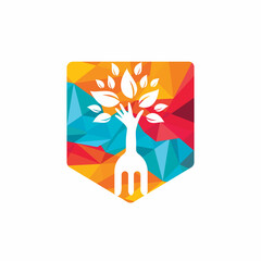 Fork hand tree vector logo design. Restaurant and farming logo concept.	