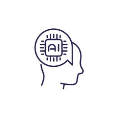 AI technology line icon with chip and head