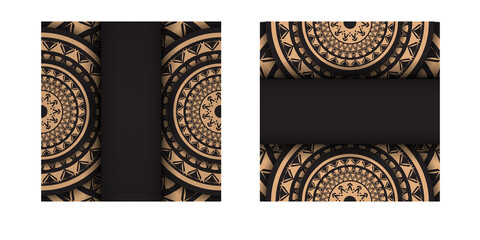 Black color flyer template with brown luxury ornament