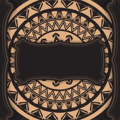 Black color flyer template with brown vintage pattern
