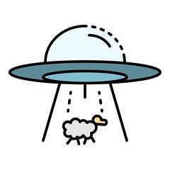 Ufo take a sheep icon. Outline ufo take a sheep vector icon color flat isolated