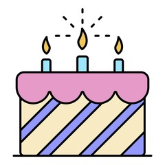 Cream birthday cake icon. Outline cream birthday cake vector icon color flat isolated