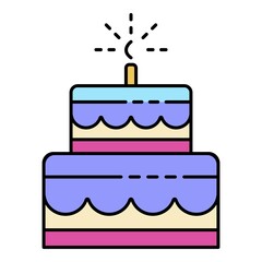 Celebration birthday cake icon. Outline celebration birthday cake vector icon color flat isolated