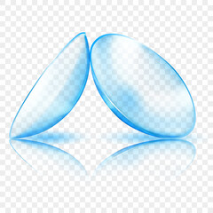 Realistic translucent contact lenses in light blue color, isolated on transparent background