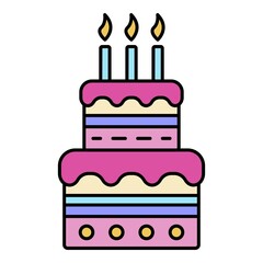 Birthday cake with candles icon. Outline birthday cake with candles vector icon color flat isolated