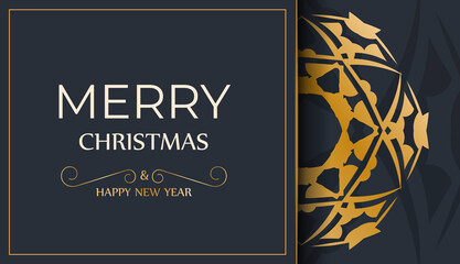 Brochure template Merry christmas and Happy new year in dark blue color with winter gold ornament