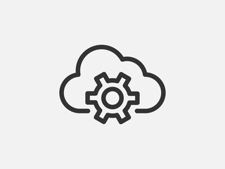 Technology icon vector cloud computing connection. Big data global server. Line design symbol.