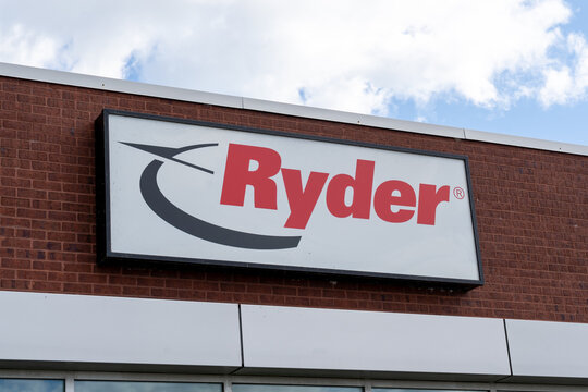 Montreal, QC, Canada - September 3, 2021: Close up of Ryder sign on the building in Montreal, QC, Canada. Ryder (Ryder System Inc.) is an American transportation and logistics company.