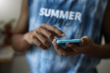 Young man using smart phone,Social media concept.