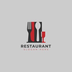 Fototapeta premium spoon, fork, knife, wine glass simple logo for restaurant