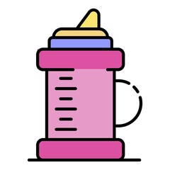 Plastic sippy cup icon. Outline plastic sippy cup vector icon color flat isolated