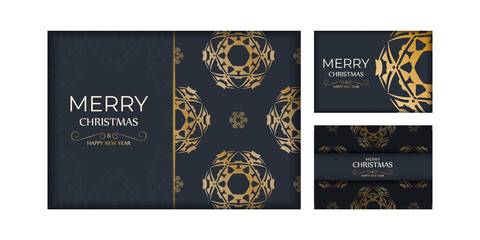 Dark blue Happy New Year Brochure template with vintage gold pattern