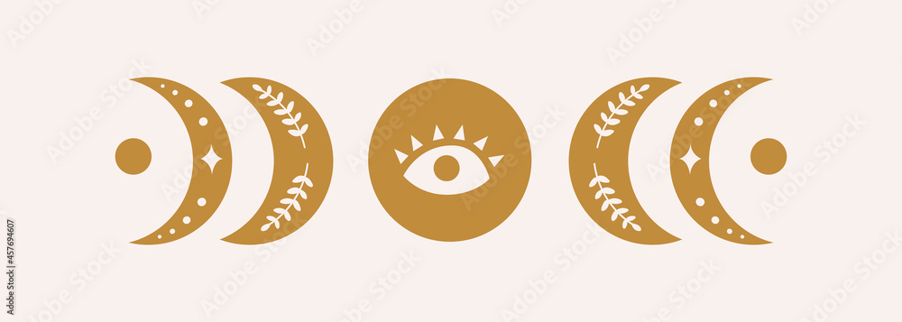 Poster modern abstract aesthetic background with moon phases. horizontal wall decor in boho style. mid cent