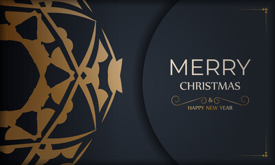 Dark blue Happy New Year Brochure template with winter gold pattern