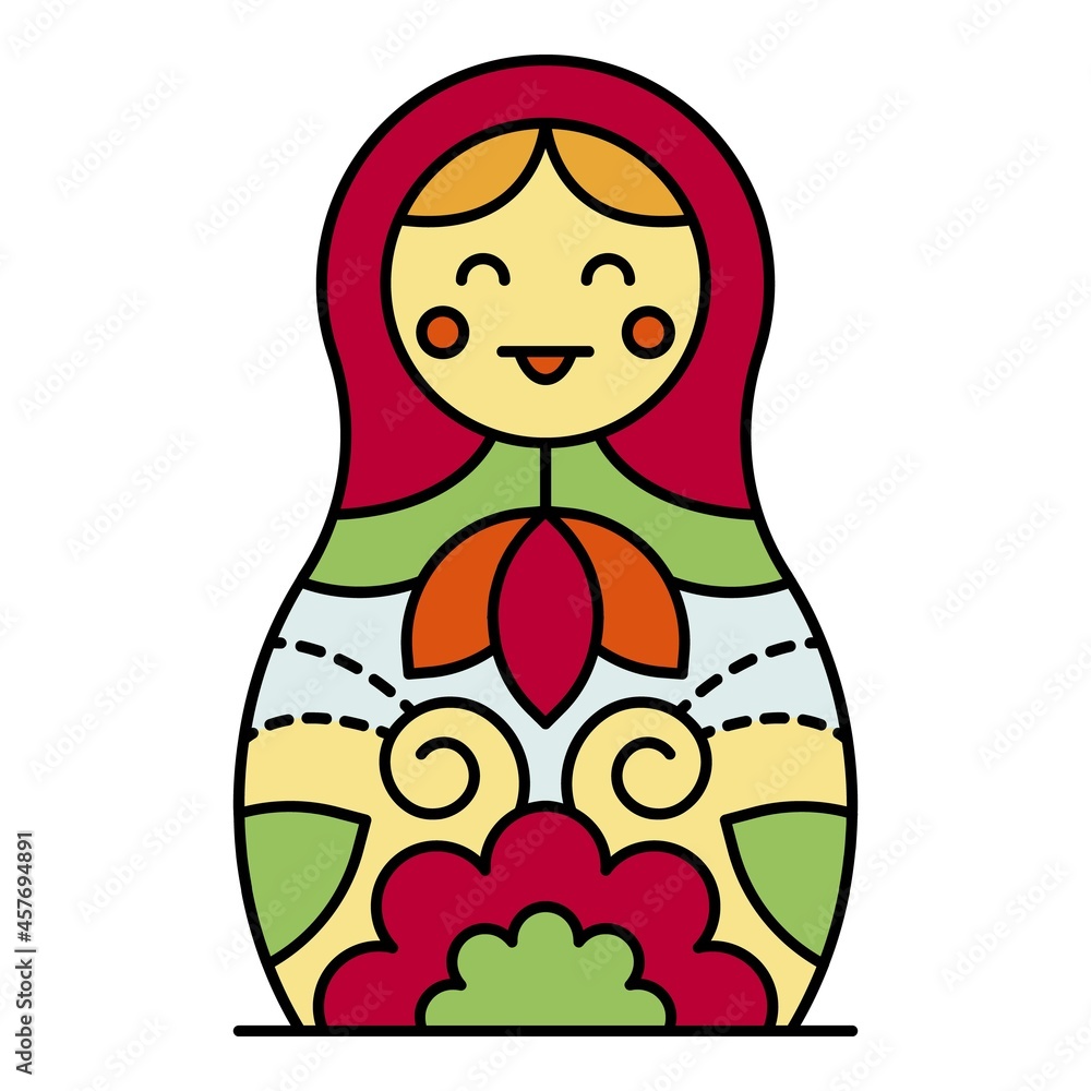 Poster smiling nesting doll icon. outline smiling nesting doll vector icon color flat isolated