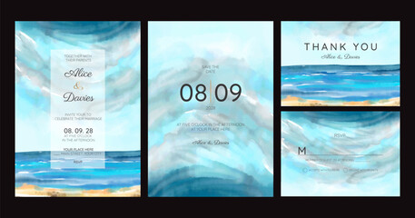 wedding cards, invitation. Save the date sea style design. Romantic beach wedding summer background