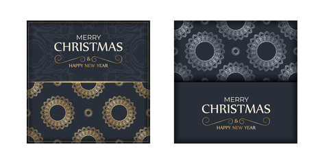 Festive Brochure Happy New Year in dark blue with vintage gold ornament