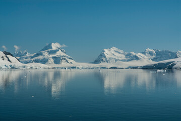 Lemaire strait coast, mountains and icebergs, Antartica