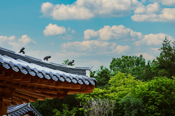 Korean traditional roof on clear sky background