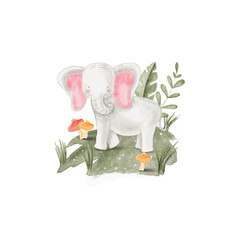 Watercolor illustration cute Elephant,for nursery and baby shower
