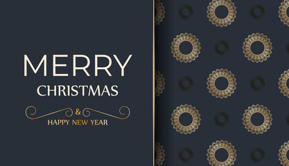 Fototapeta na wymiar Festive Brochure Merry Christmas dark blue with luxury gold pattern