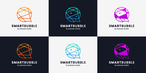 set of smart bubble logo design idea, smart technology , bubble tech logo design collections