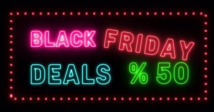 Black Friday sale neon sign banner background for a promo video with Luma Mattes or Alpha Channels.. the concept of sale and clearance