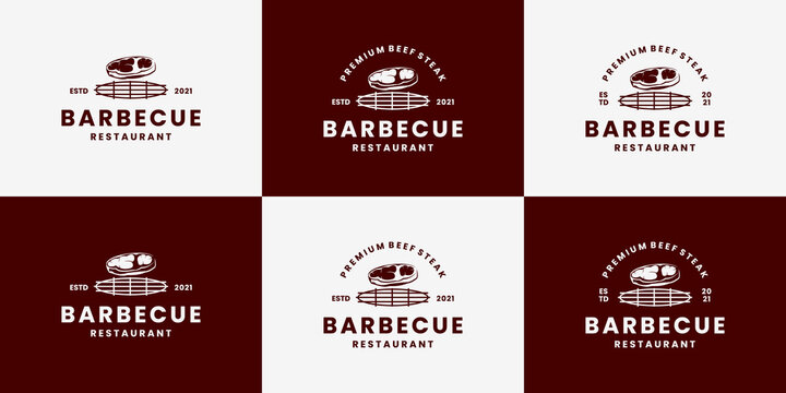 set of barbecue, beef steak logo design vintage retro style