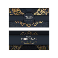 Festive Brochure Merry Christmas in dark blue with winter gold ornaments