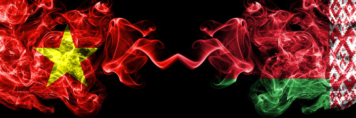 Vietnam, Vietnamese vs Belarus, Belarusian smoke flags side by side.