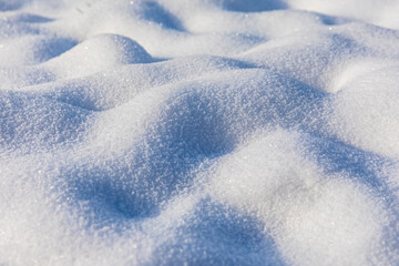 Closeup of deep clean fresh snow, cold winter concept