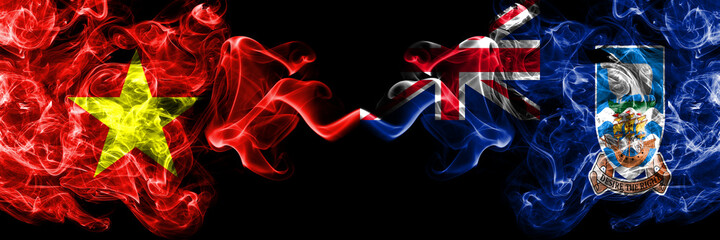 Vietnam, Vietnamese vs British, Britain, Falkland Islands smoke flags side by side.