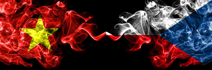 Vietnam, Vietnamese vs Czech Republic smoke flags side by side.