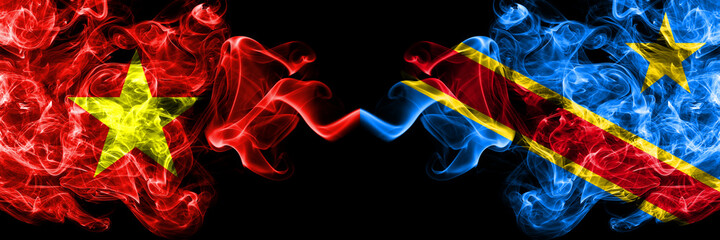 Vietnam, Vietnamese vs Democratic Republic of the Congo smoke flags side by side.