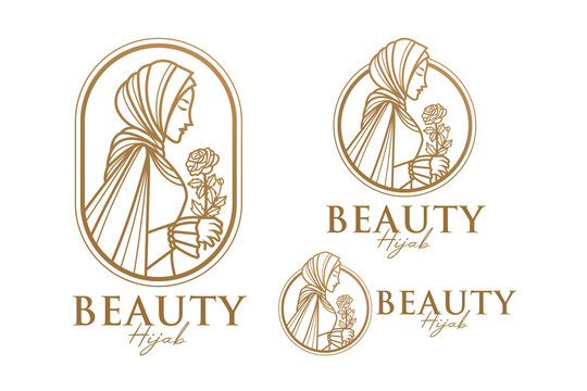 beauty hijab gold woman logo template