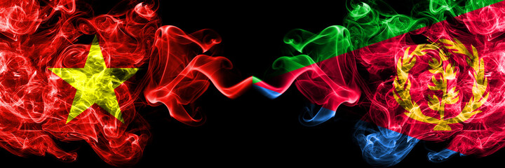 Vietnam, Vietnamese vs Eritrea, Eritrean smoke flags side by side.