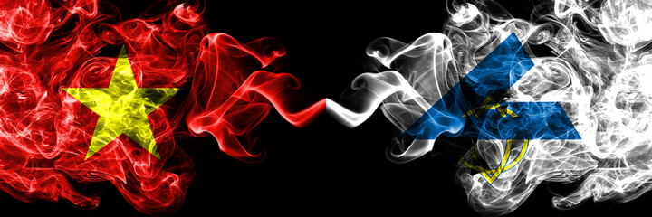 Vietnam, Vietnamese vs Japan, Japanese, Chippubetsu, Hokkaido, Sorachi, Subprefecture smoke flags side by side.